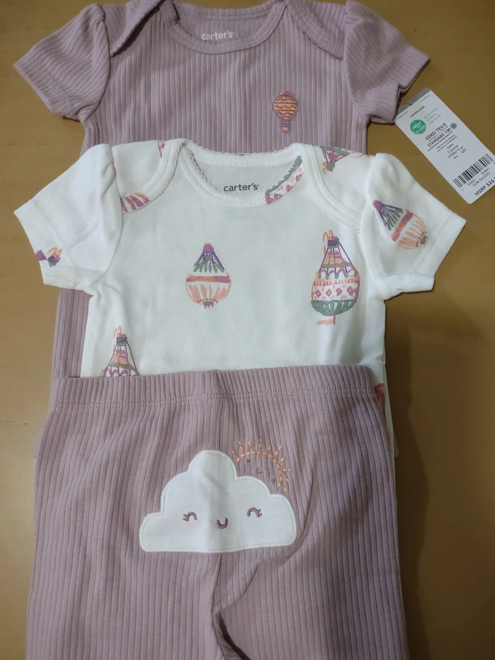 Carter's 9MO. Girls' Mauve 3.Pc. Hot Air Balloon Print Bodysuit Set